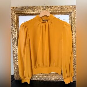 1. State Golden Mustard Mock Neck Long Sleeve Blouse